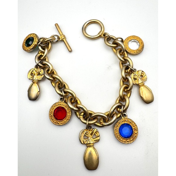 The Unbranded Brand Jewelry - Vintage Elizabeth Taylor Charm Bracelet  White Diamonds Perfume Toggle Clasp